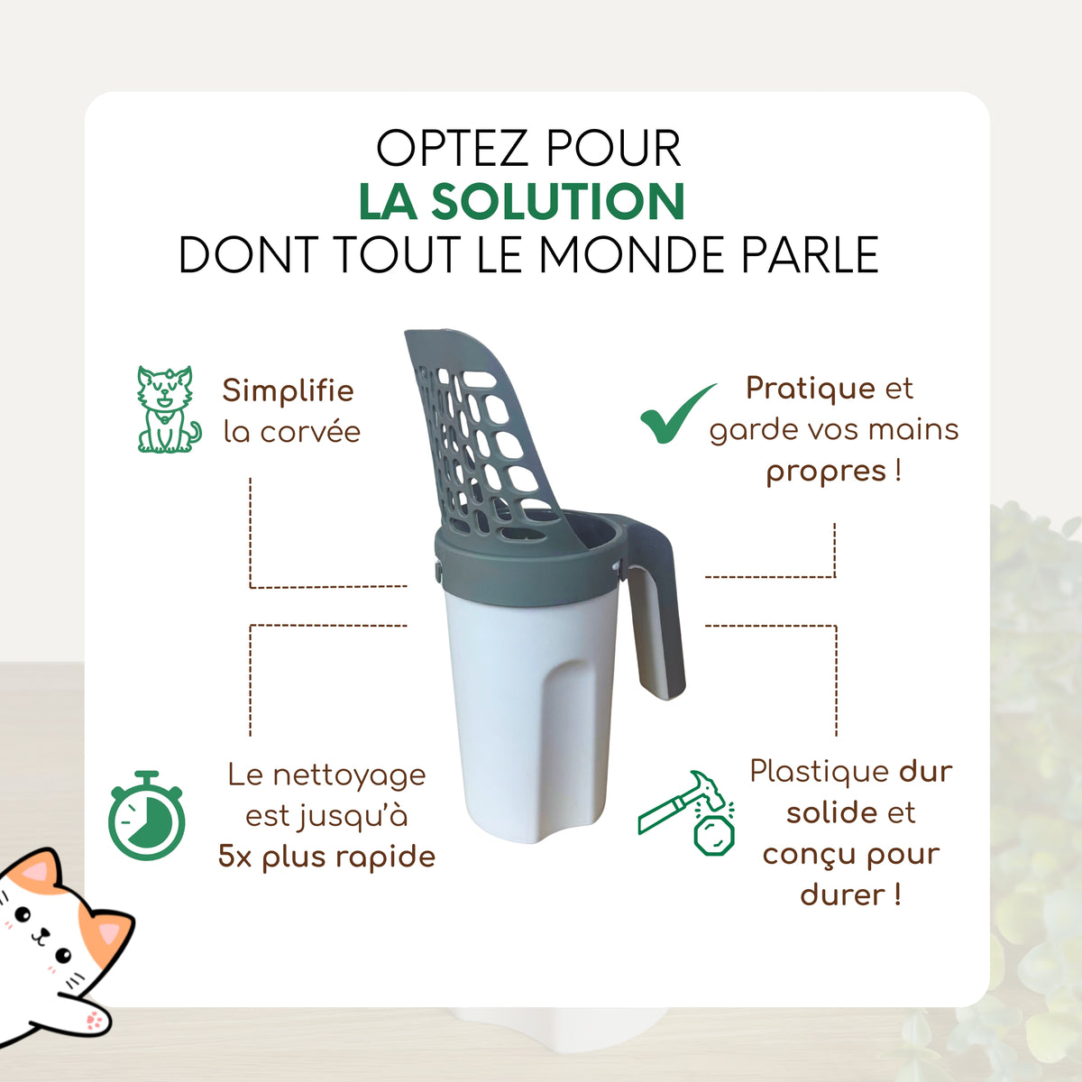 Pelle à litière avec réservoir Felinoo™ | Nettoyage propre et rapide